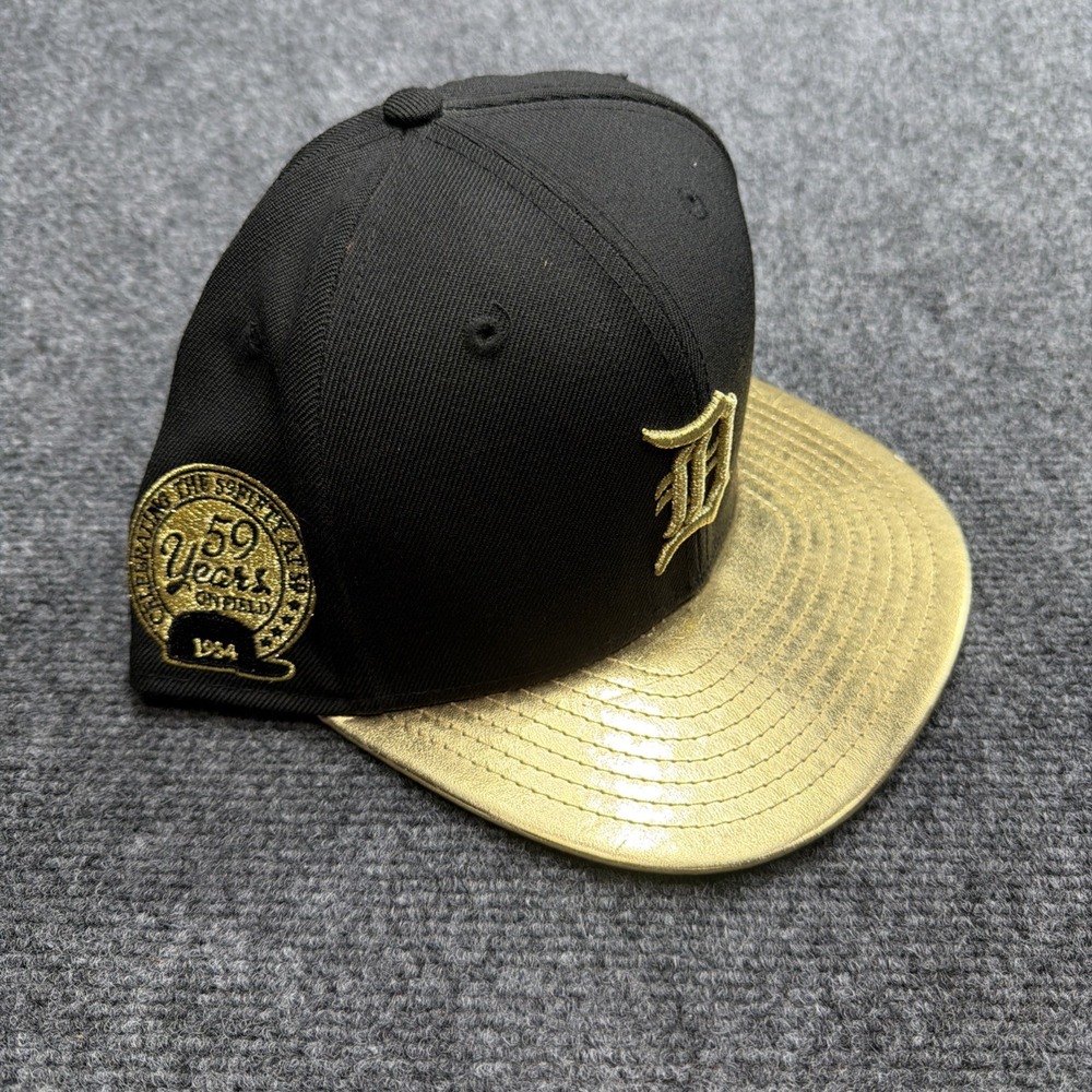 New Era 5950 Detroit Tigers 59 Years Patch Black Gold Brim Fitted Hat 7 3/8 MLB
